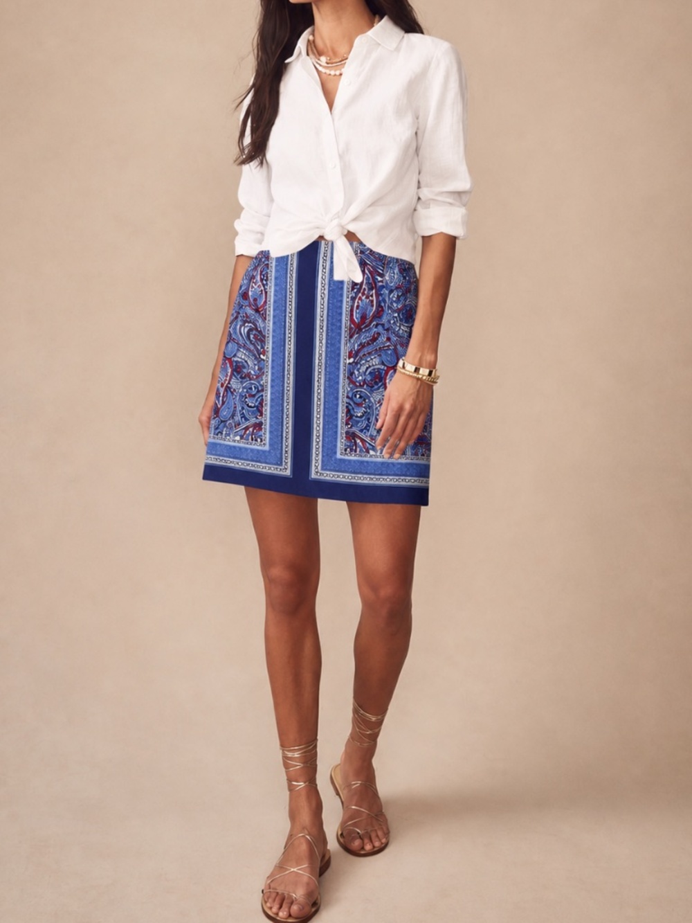 Classic Preppy Pencil Skirt Paisley Print Stretch Blue Red Workwear